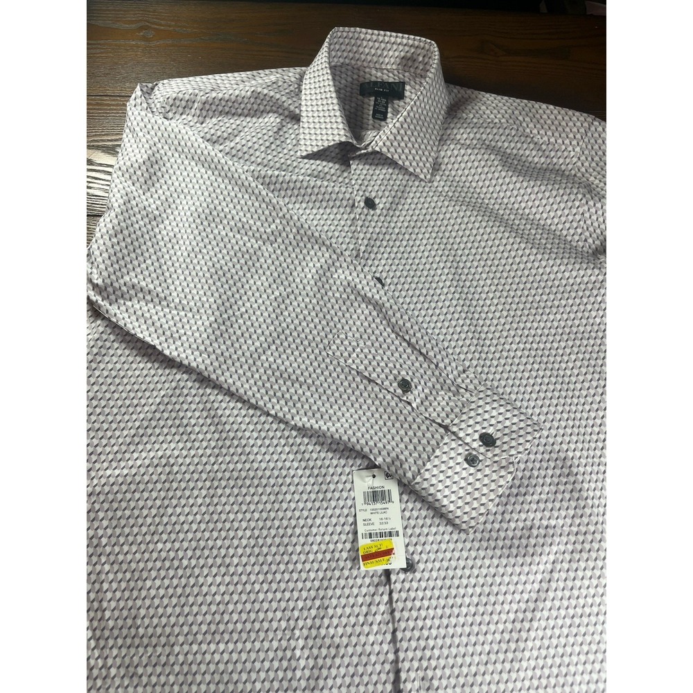 NEW Alfani Slim Fit Stretch AlfaTech Geo Print Men's Button Large 16-16.5 32-33